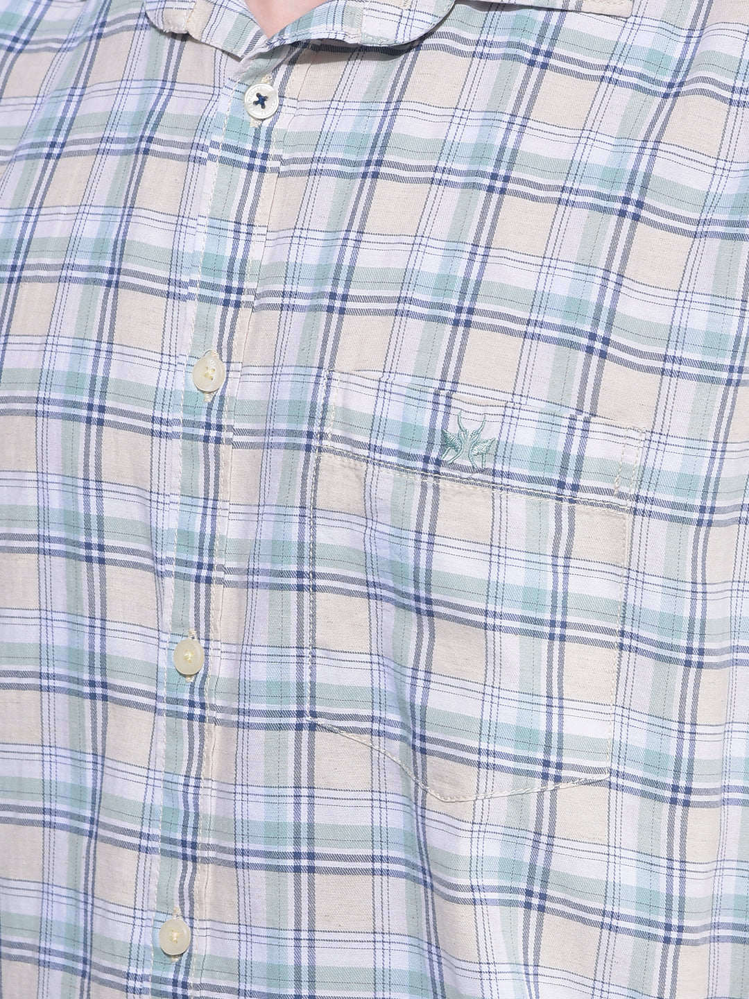 Green Tartan Check Linen Shirt-Men Shirts-Crimsoune Club