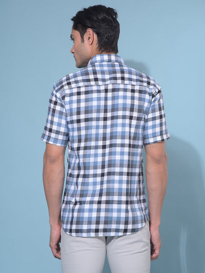 Blue Tartan Check 100% Cotton Shirt-Men Shirts-Crimsoune Club