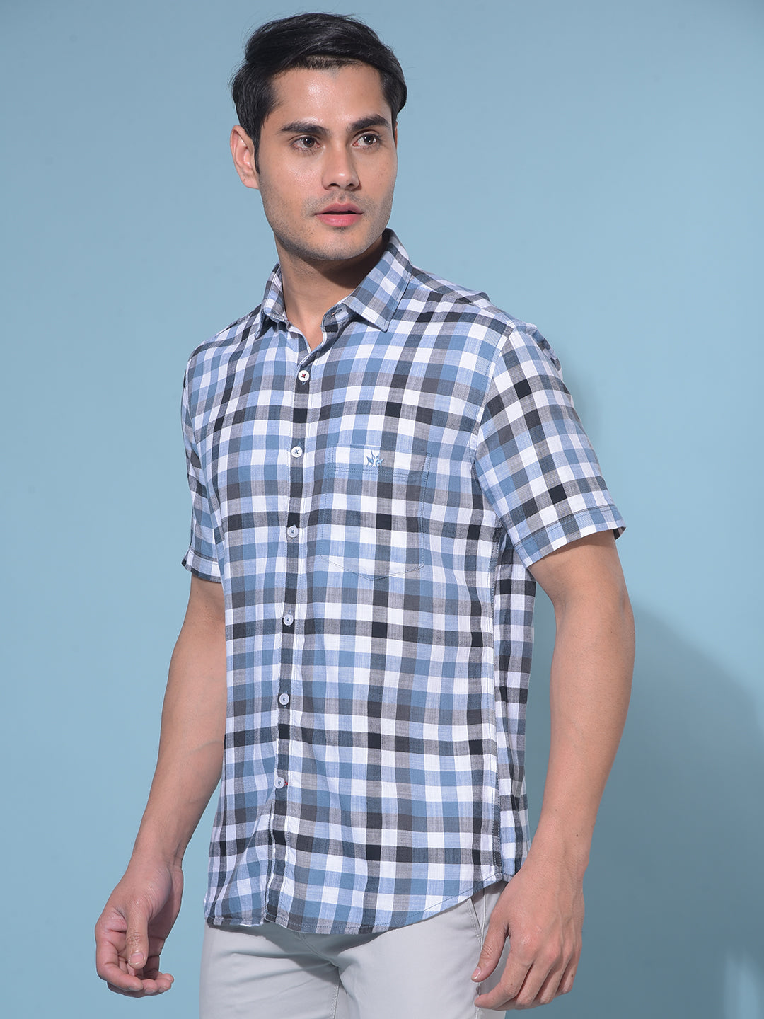 Blue Tartan Check 100% Cotton Shirt-Men Shirts-Crimsoune Club