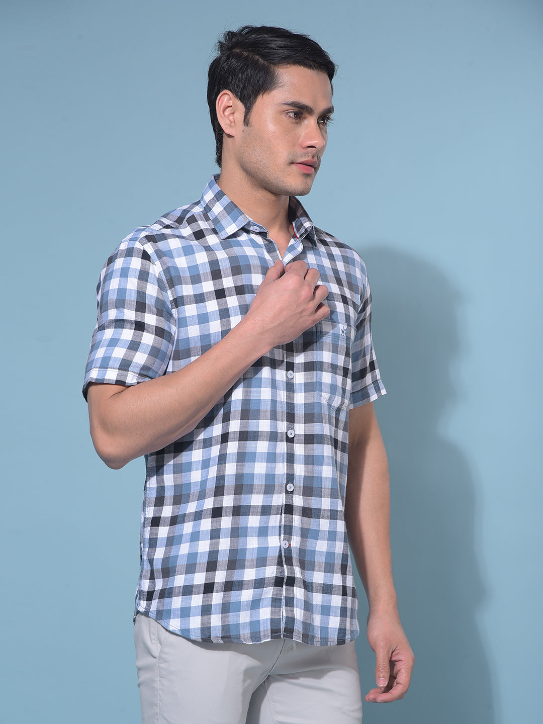 Blue Tartan Check 100% Cotton Shirt-Men Shirts-Crimsoune Club