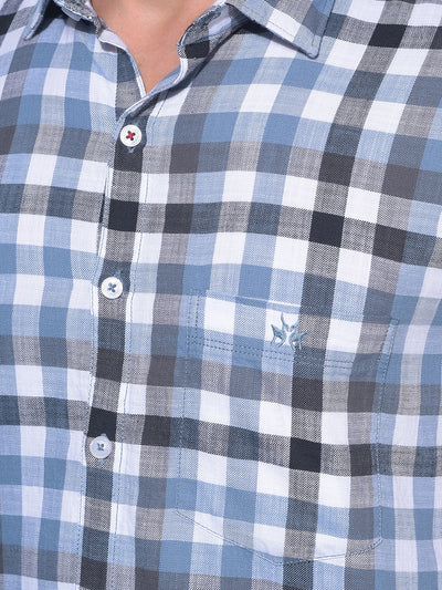 Blue Tartan Check 100% Cotton Shirt-Men Shirts-Crimsoune Club