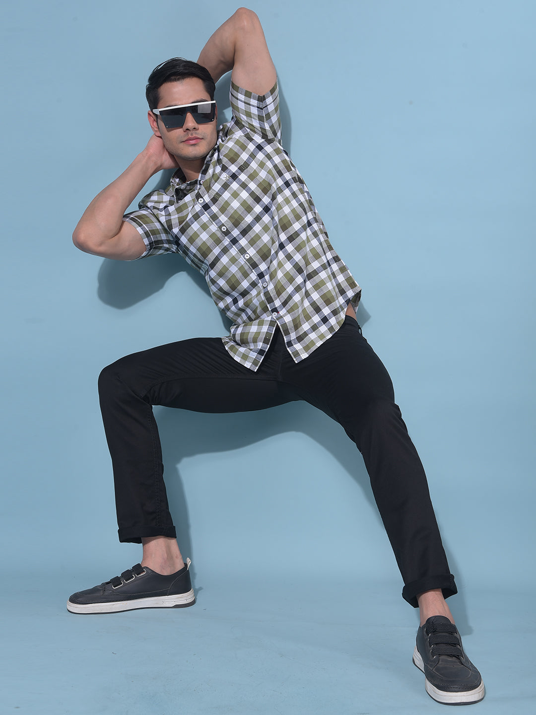 Olive Tartan Check 100% Cotton Shirt-Men Shirts-Crimsoune Club