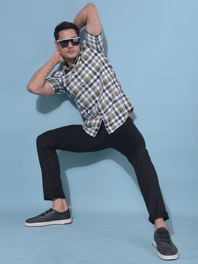 Olive Tartan Check 100% Cotton Shirt-Men Shirts-Crimsoune Club