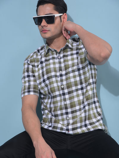 Olive Tartan Check 100% Cotton Shirt-Men Shirts-Crimsoune Club