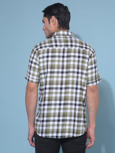 Olive Tartan Check 100% Cotton Shirt-Men Shirts-Crimsoune Club