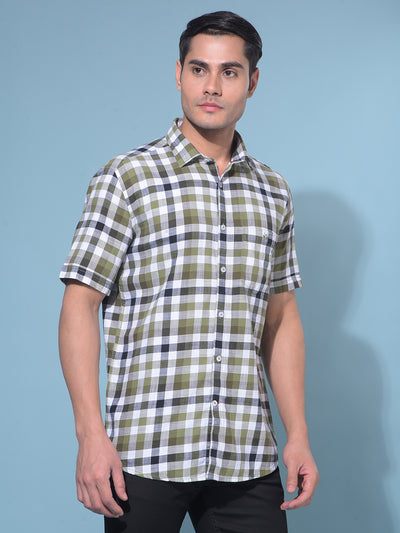Olive Tartan Check 100% Cotton Shirt-Men Shirts-Crimsoune Club