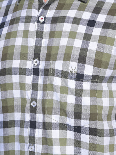 Olive Tartan Check 100% Cotton Shirt-Men Shirts-Crimsoune Club