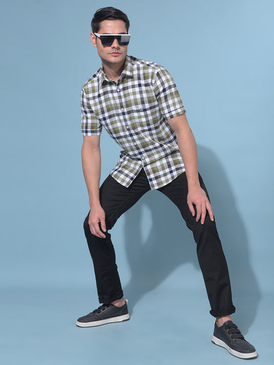 Olive Tartan Check 100% Cotton Shirt-Men Shirts-Crimsoune Club