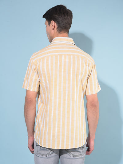 Yellow Vertical Striped 100% Cotton Shirt-Men Shirts-Crimsoune Club