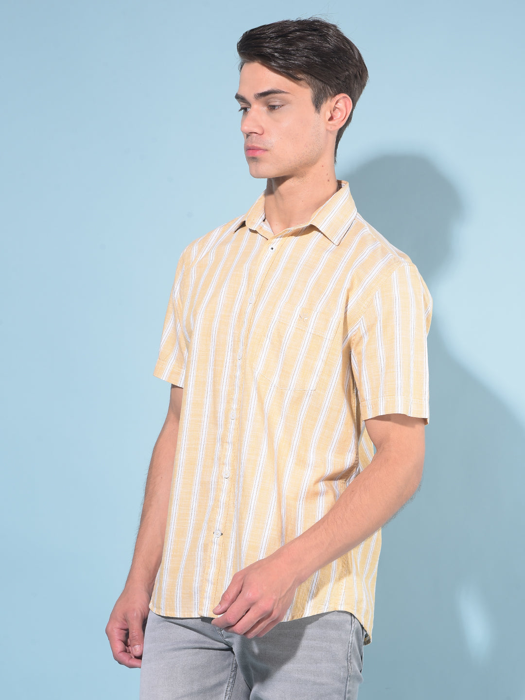 Yellow Vertical Striped 100% Cotton Shirt-Men Shirts-Crimsoune Club