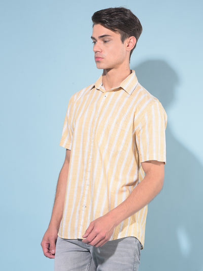 Yellow Vertical Striped 100% Cotton Shirt-Men Shirts-Crimsoune Club