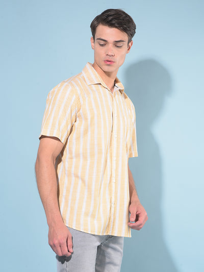 Yellow Vertical Striped 100% Cotton Shirt-Men Shirts-Crimsoune Club