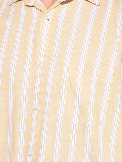 Yellow Vertical Striped 100% Cotton Shirt-Men Shirts-Crimsoune Club