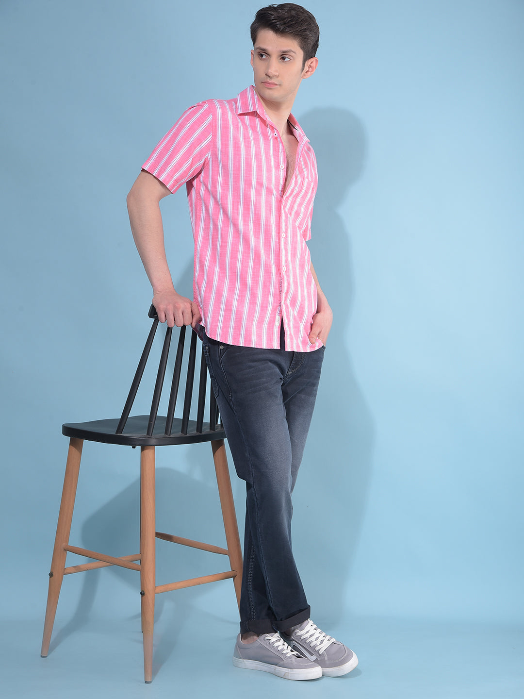 Pink Vertical Striped 100% Cotton Shirt-Men Shirts-Crimsoune Club