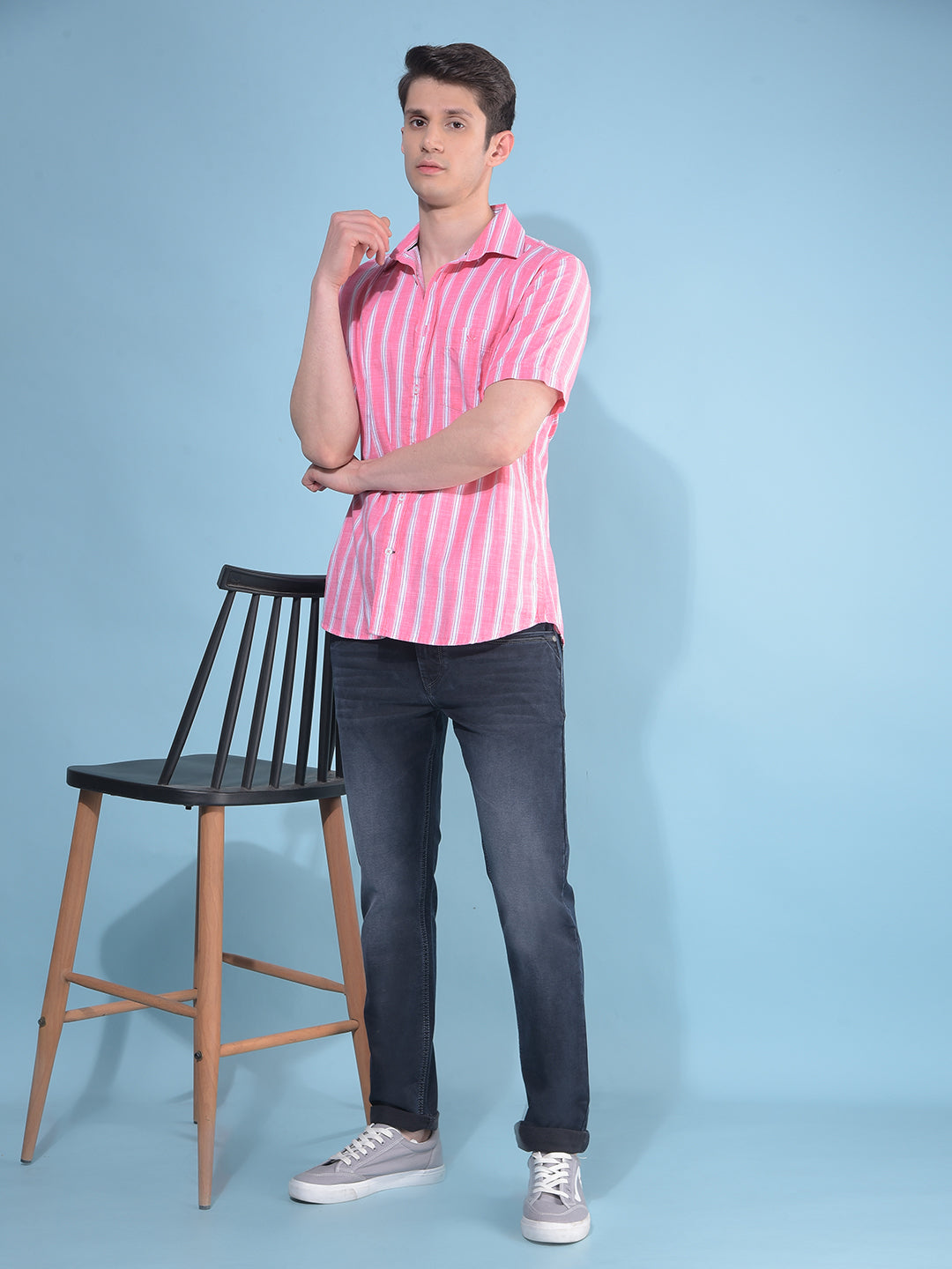 Pink Vertical Striped 100% Cotton Shirt-Men Shirts-Crimsoune Club