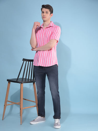 Pink Vertical Striped 100% Cotton Shirt-Men Shirts-Crimsoune Club