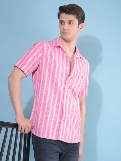 Pink Vertical Striped 100% Cotton Shirt-Men Shirts-Crimsoune Club