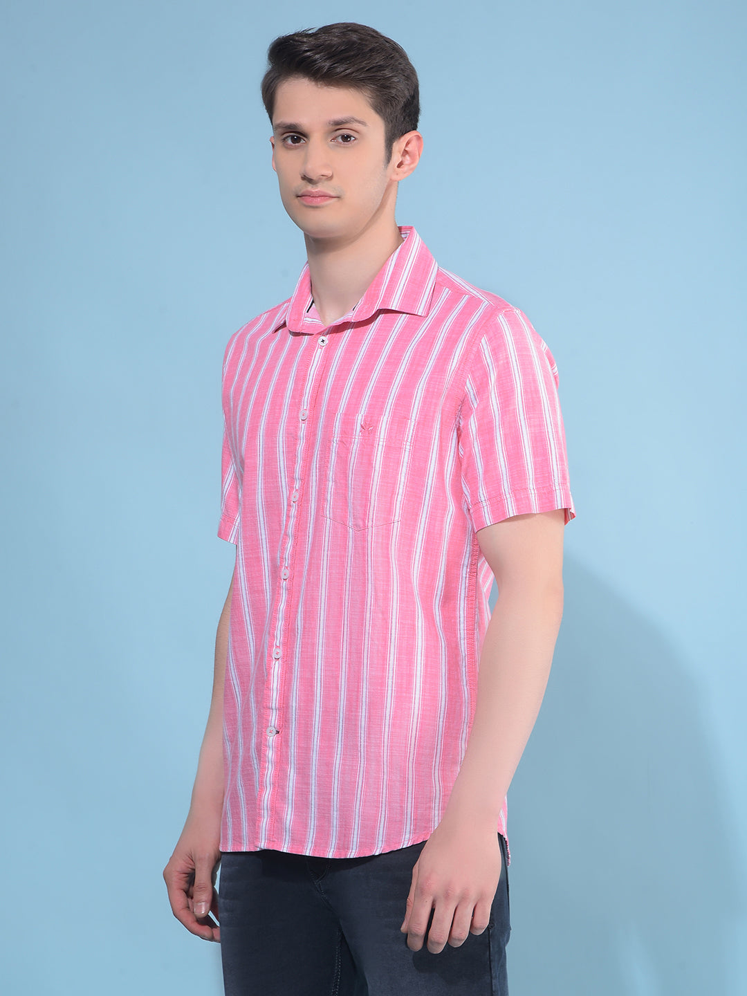 Pink Vertical Striped 100% Cotton Shirt-Men Shirts-Crimsoune Club