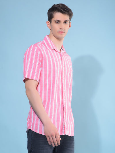 Pink Vertical Striped 100% Cotton Shirt-Men Shirts-Crimsoune Club