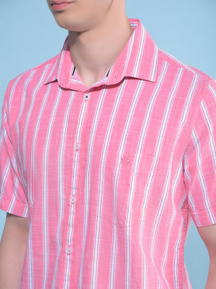 Pink Vertical Striped 100% Cotton Shirt-Men Shirts-Crimsoune Club