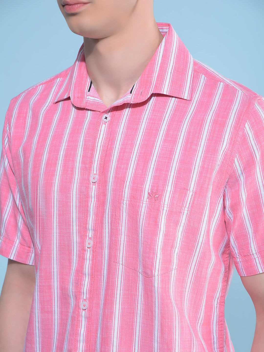 Pink Vertical Striped 100% Cotton Shirt-Men Shirts-Crimsoune Club