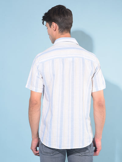 Blue Vertical Striped Linen Shirt-Men Shirts-Crimsoune Club