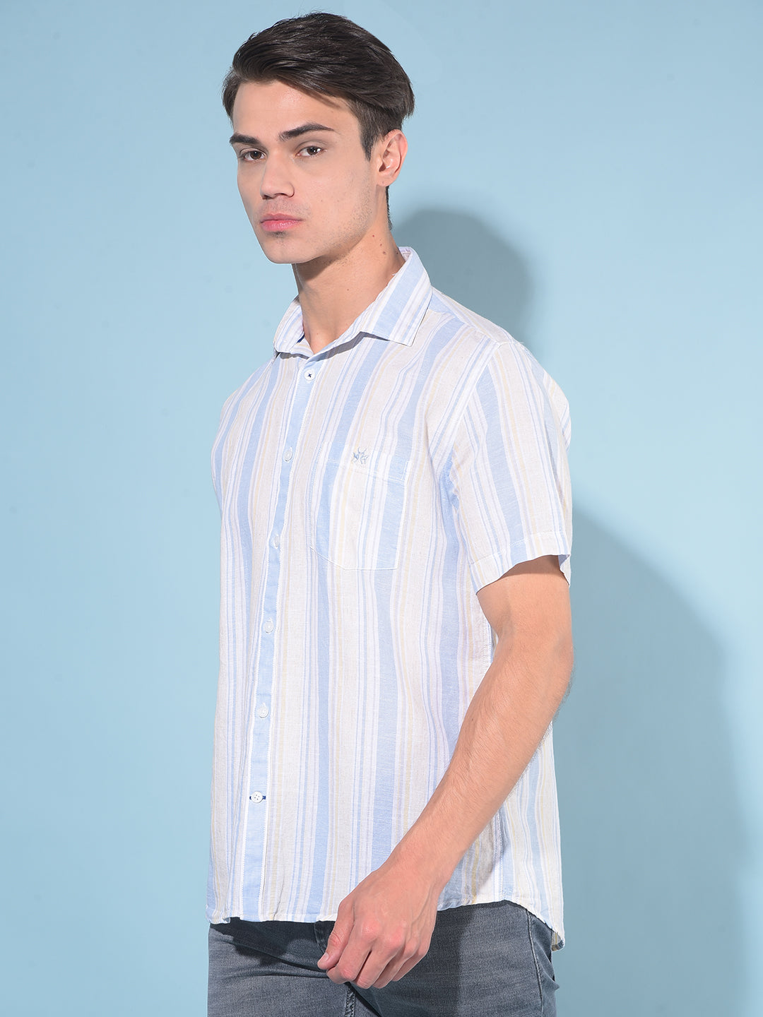 Blue Vertical Striped Linen Shirt-Men Shirts-Crimsoune Club