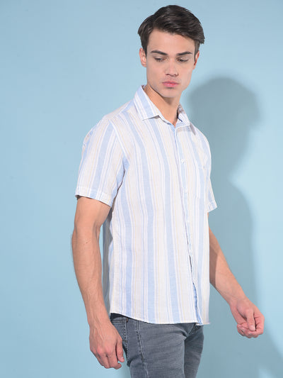 Blue Vertical Striped Linen Shirt-Men Shirts-Crimsoune Club