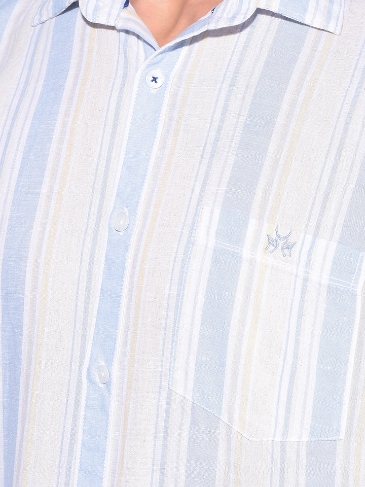 Blue Vertical Striped Linen Shirt-Men Shirts-Crimsoune Club
