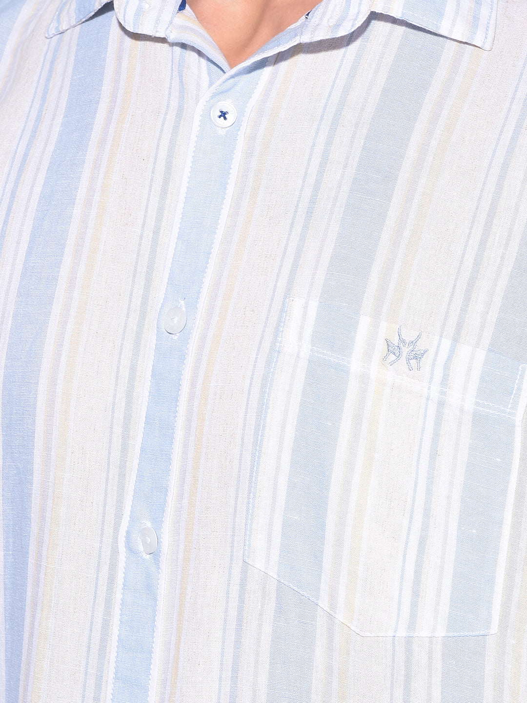 Blue Vertical Striped Linen Shirt-Men Shirts-Crimsoune Club