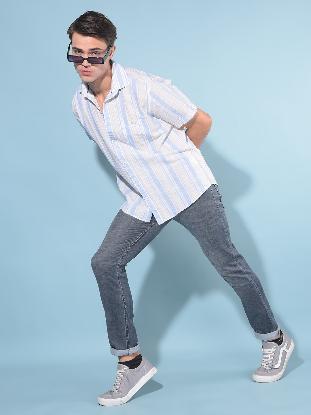 Blue Vertical Striped Linen Shirt-Men Shirts-Crimsoune Club