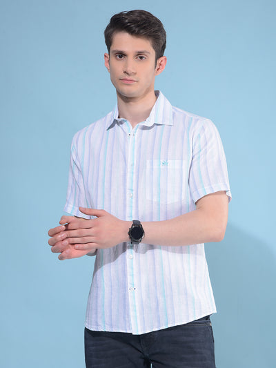 Blue Vertical Striped Linen Shirt-Men Shirts-Crimsoune Club