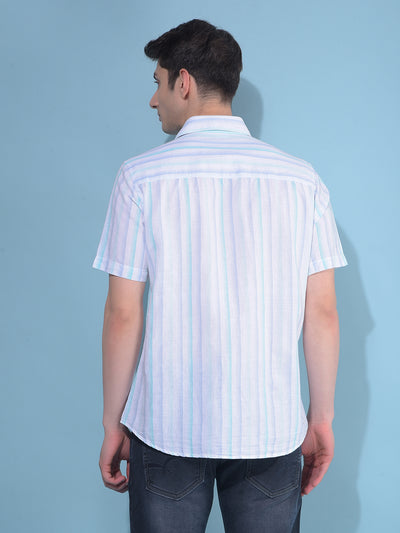 Blue Vertical Striped Linen Shirt-Men Shirts-Crimsoune Club