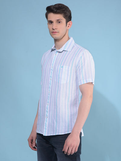 Blue Vertical Striped Linen Shirt-Men Shirts-Crimsoune Club