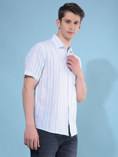 Blue Vertical Striped Linen Shirt-Men Shirts-Crimsoune Club