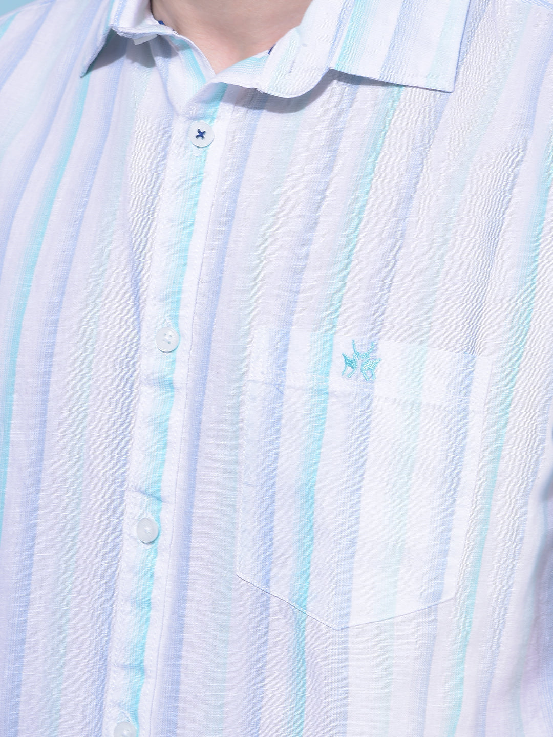 Blue Vertical Striped Linen Shirt-Men Shirts-Crimsoune Club