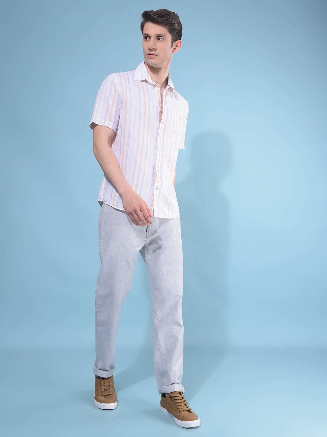 Orange Vertical Striped Linen Shirt-Men Shirts-Crimsoune Club