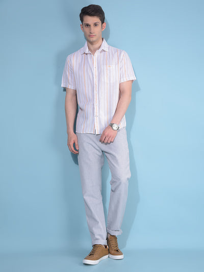 Orange Vertical Striped Linen Shirt-Men Shirts-Crimsoune Club