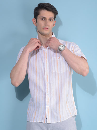 Orange Vertical Striped Linen Shirt-Men Shirts-Crimsoune Club