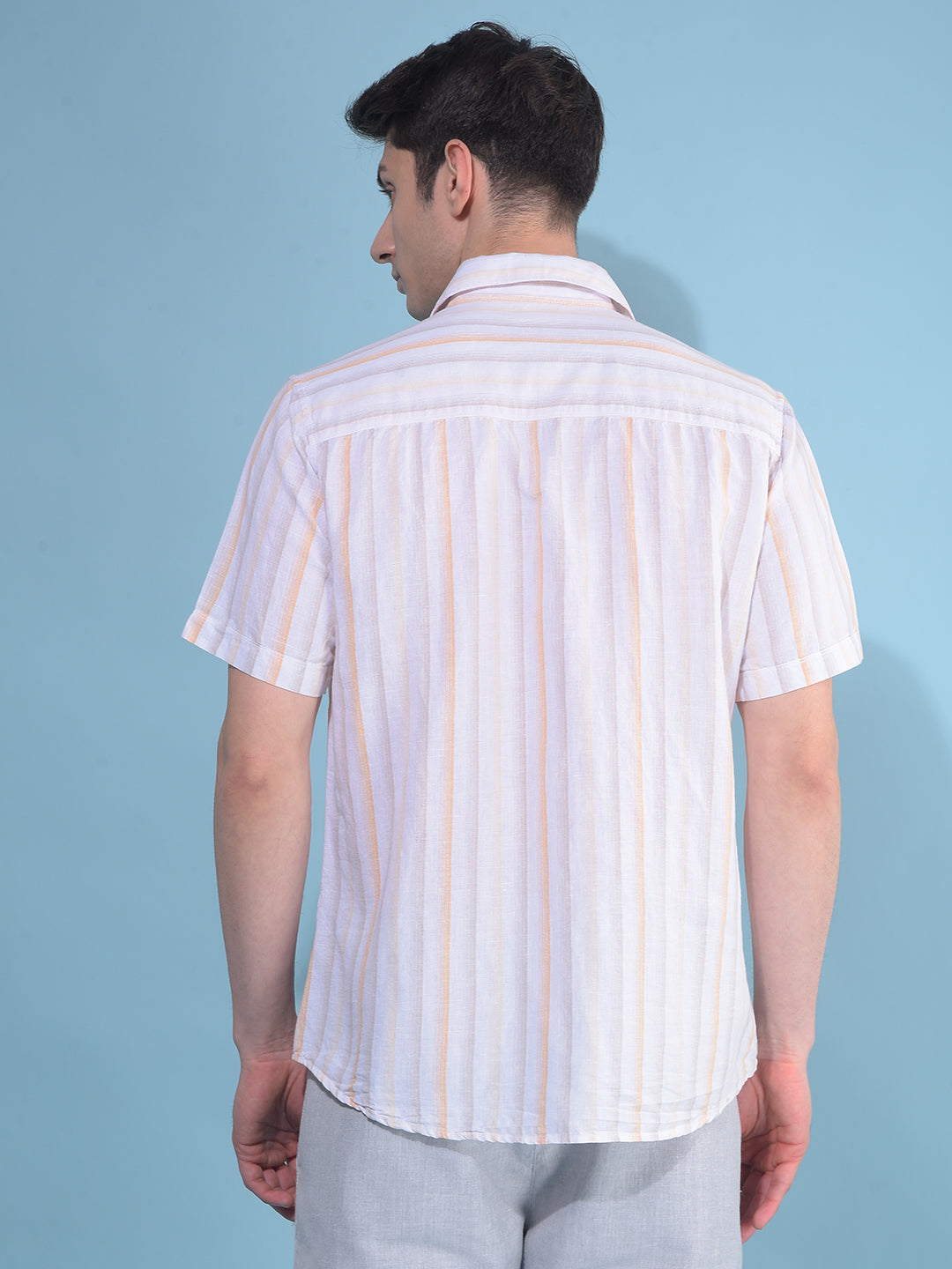 Orange Vertical Striped Linen Shirt-Men Shirts-Crimsoune Club