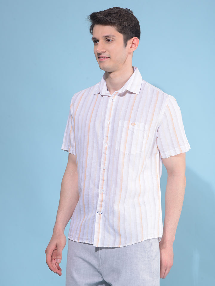 Orange Vertical Striped Linen Shirt-Men Shirts-Crimsoune Club