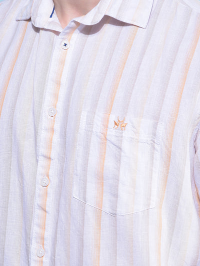 Orange Vertical Striped Linen Shirt-Men Shirts-Crimsoune Club