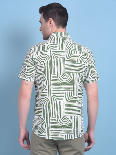 Olive Printed 100% Cotton Shirt-Men Shirts-Crimsoune Club