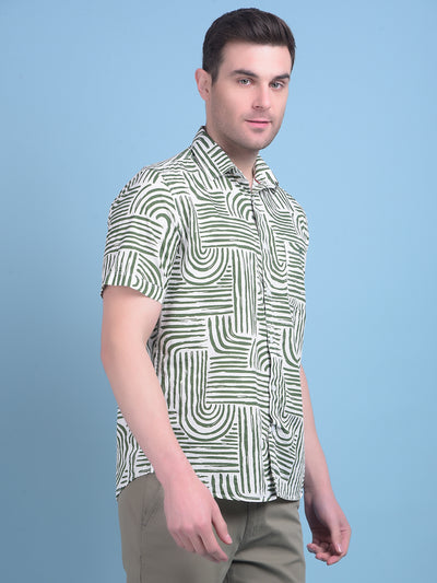 Olive Printed 100% Cotton Shirt-Men Shirts-Crimsoune Club