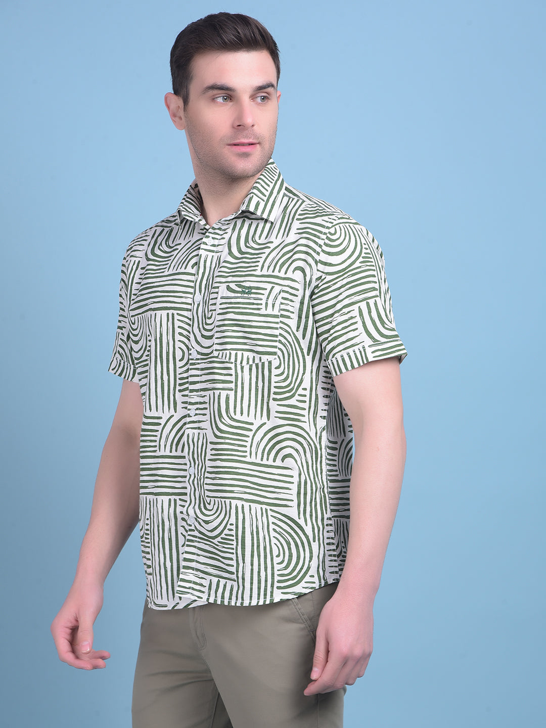 Olive Printed 100% Cotton Shirt-Men Shirts-Crimsoune Club