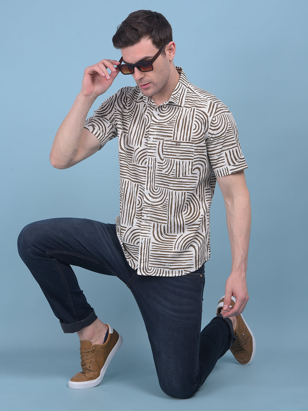 Printed Brown 100% Cotton Shirt-Men Shirts-Crimsoune Club