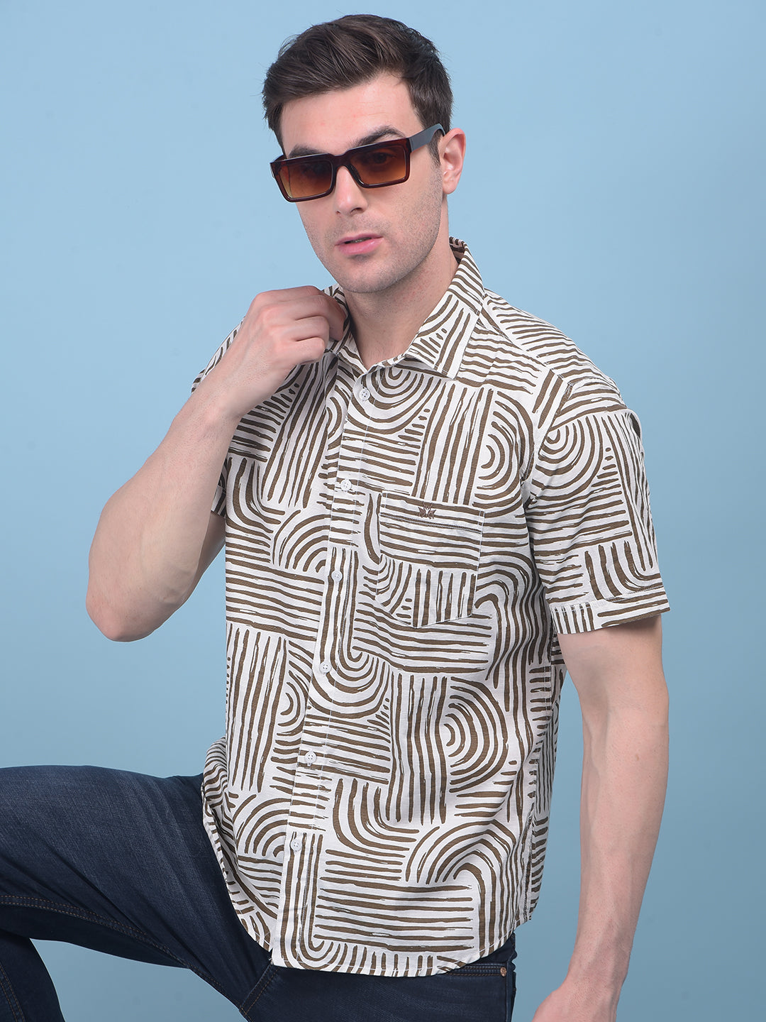 Printed Brown 100% Cotton Shirt-Men Shirts-Crimsoune Club