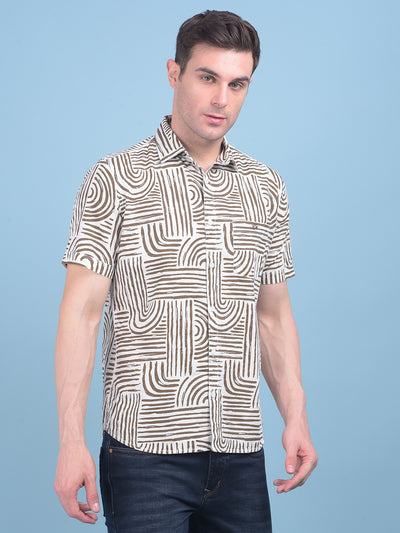 Printed Brown 100% Cotton Shirt-Men Shirts-Crimsoune Club