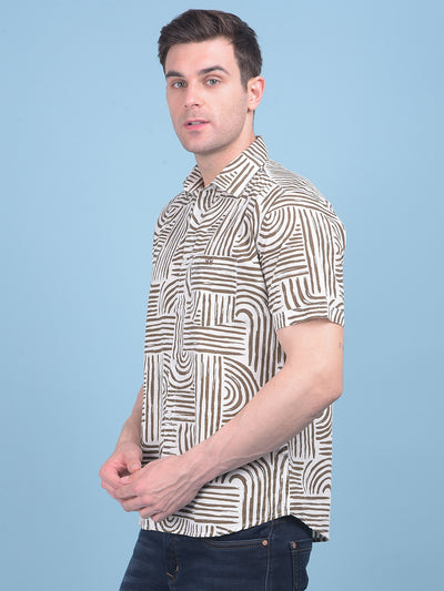 Printed Brown 100% Cotton Shirt-Men Shirts-Crimsoune Club