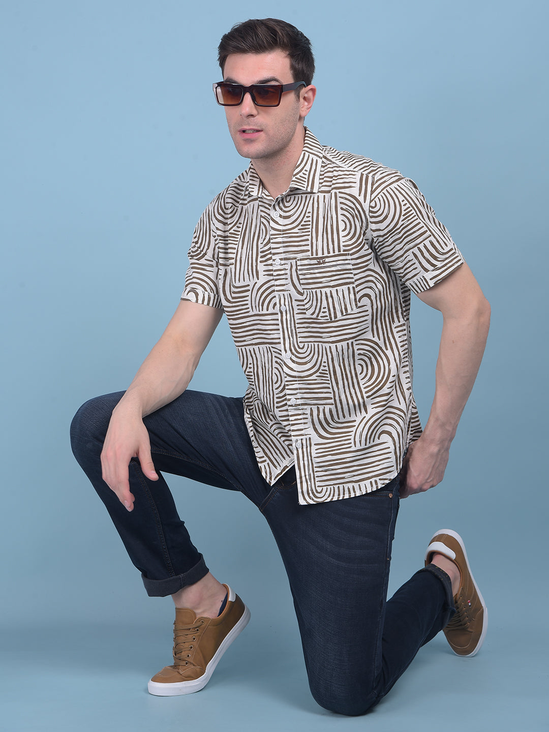 Printed Brown 100% Cotton Shirt-Men Shirts-Crimsoune Club